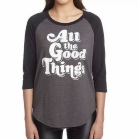 Women's Chaser REVOLVE  Baseball Tee All The‎ Good Things Gray 3/4 Sleeves L - Picture 1 of 5